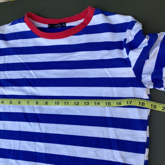 Zaful Blue & White Stripe Long Sleeve Tee Top Shirt Red Cuffs & Neckline Medium - Picture 6 of 8